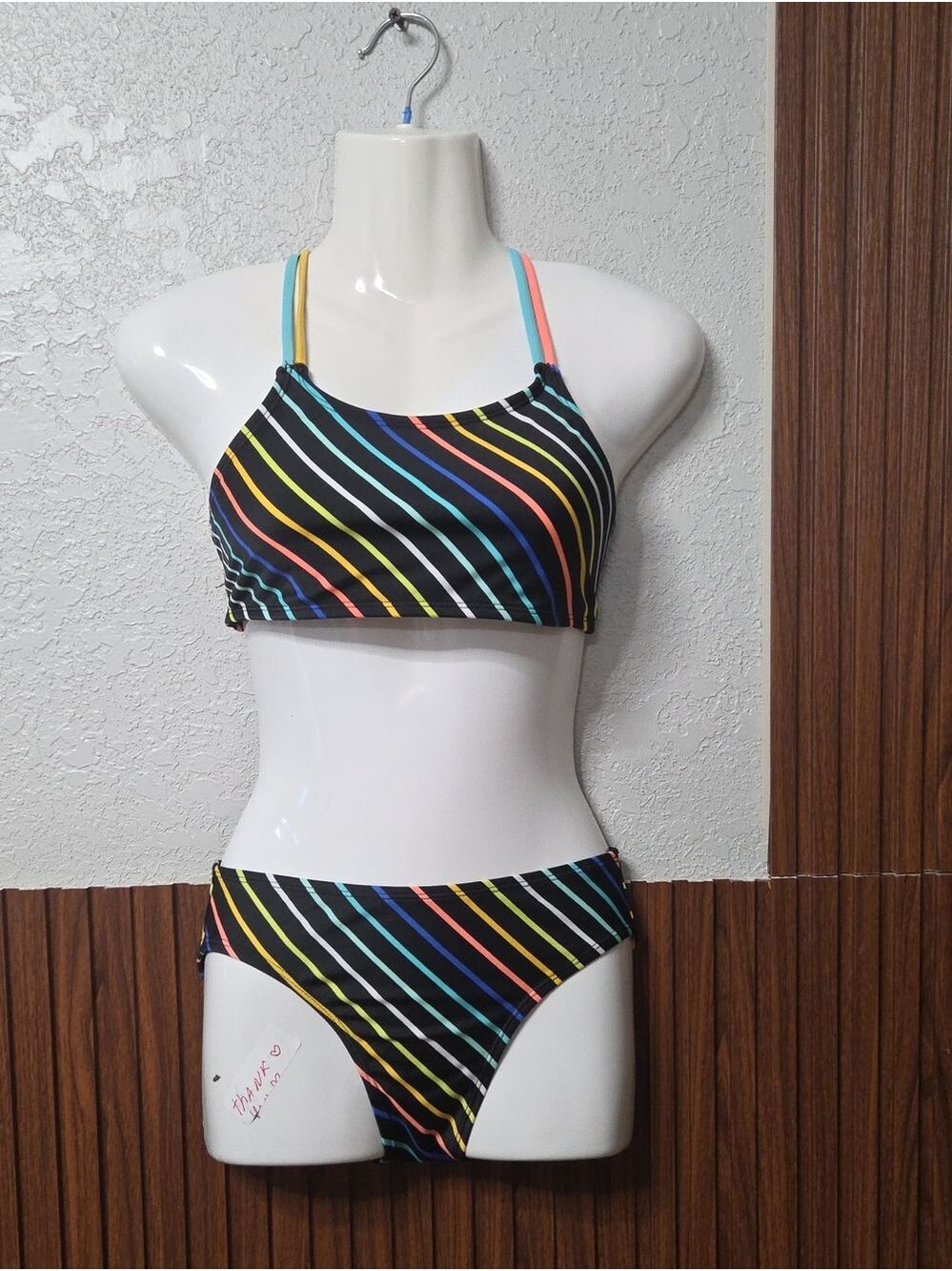 Art class Black Bikini with Multicolor Diagonal Stripes Girl  10 Years 9ld